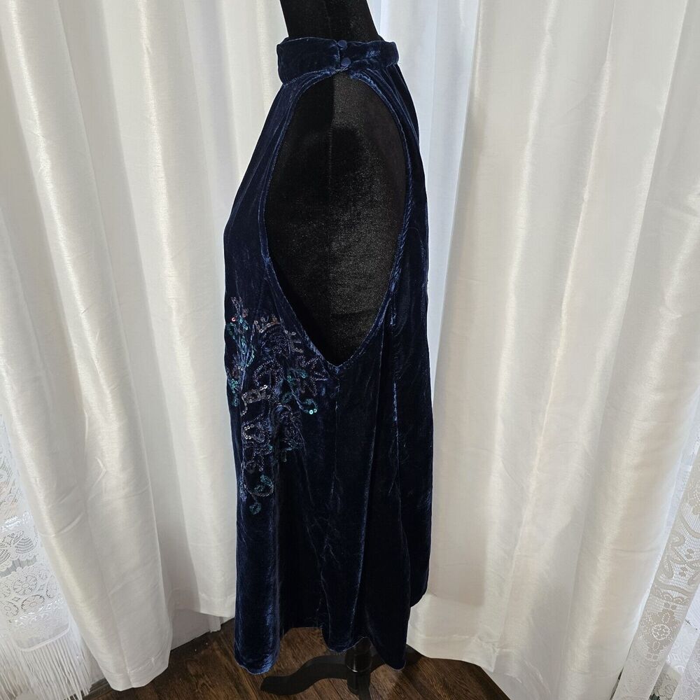 Free People Jill Velvet Sequin Swing Mini Dress Medium Womens Blue Party Dress - Picture 12 of 12